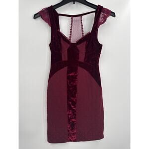 Free People Madeline Polka Dot Velvet Dress Bodycon Burgundy Z401-15 size XS